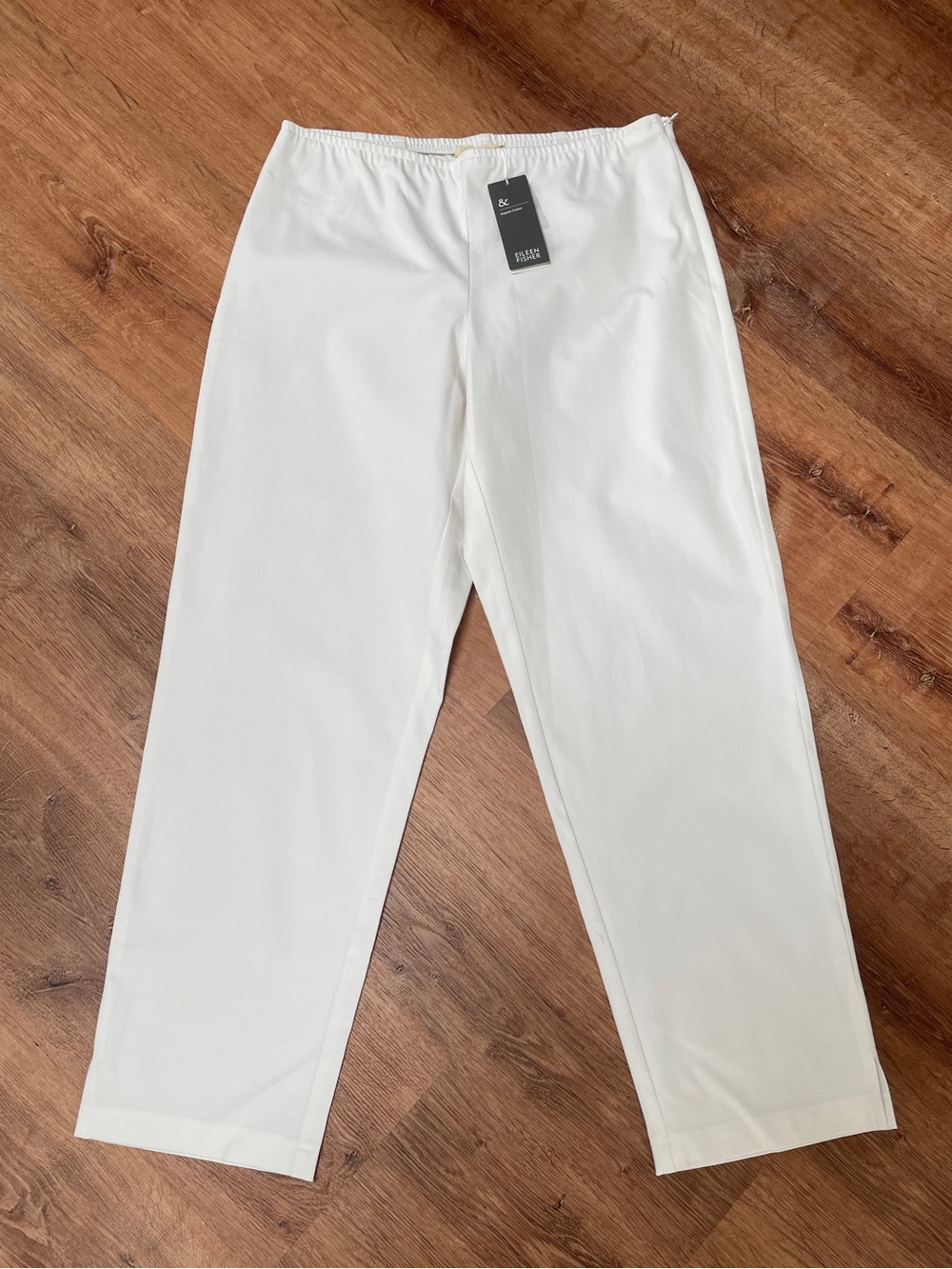 Eileen Fisher Stretch Ankle Pants Medium Side Zip White Organic Cotton NEW NWT #